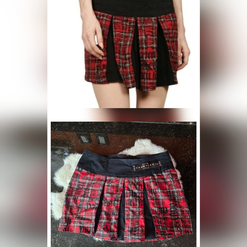Vintage Blest Y2K Plaid Red Pleated Mini Skirt Studded Punk Goth Trippnyc-style